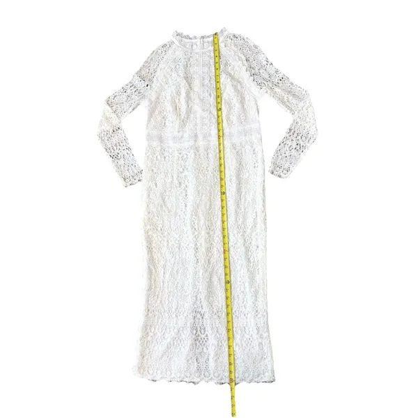 ASOS DESIGN White Lace Midi Dress Long Sleeve High Neck Pencil EU44 US12 RUSH - Image 4