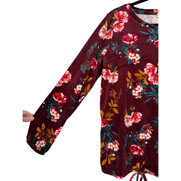 NWT LOFT Floral Velour Drawstring Hem Popover Blouse Top Long Sleeve Size Medium - Image 8
