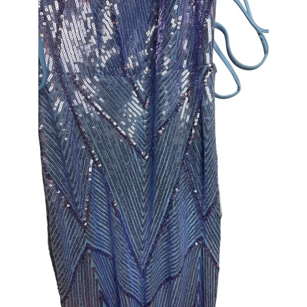 Lulus Flawless Glow Periwinkle Iridescent Sequin Lace-Up Maxi Dress Sz. S - Image 6