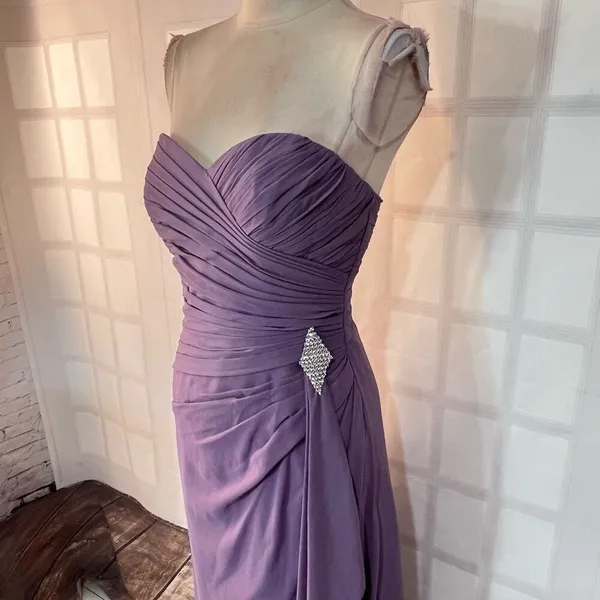 Bill Levkoff Purple Strapless Sweetheart Neck Pleated Bridesmaid Dress Size 6 - Image 2