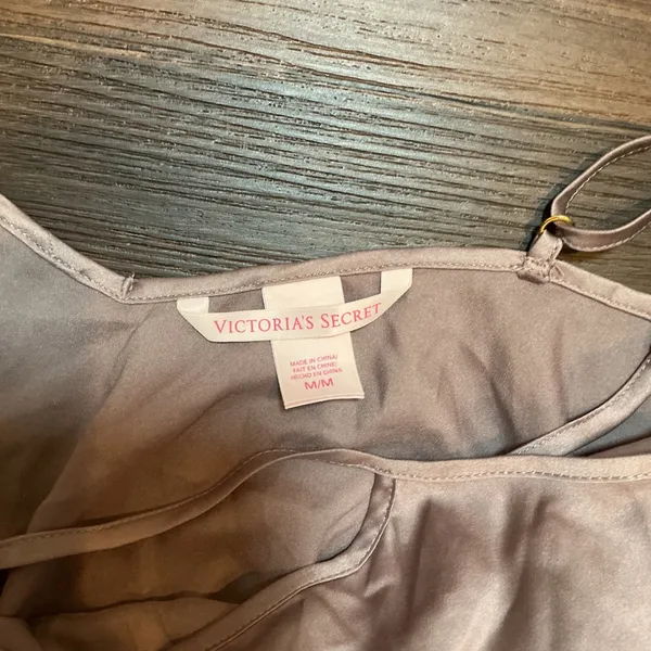 Victoria's Secret Satin Teddy Romper Mauve Black Cross Back Medium Sleepwear - Image 3