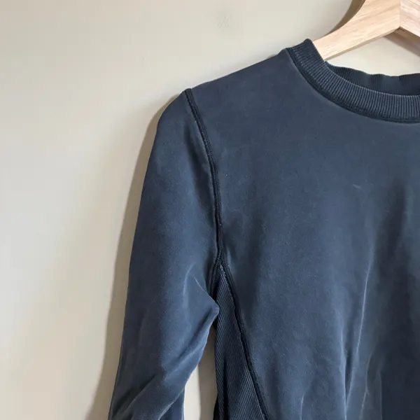 LuDao store Faded Crewneck Sweatshirt S Black Womens Ribbed Cotton Blend - Image 2