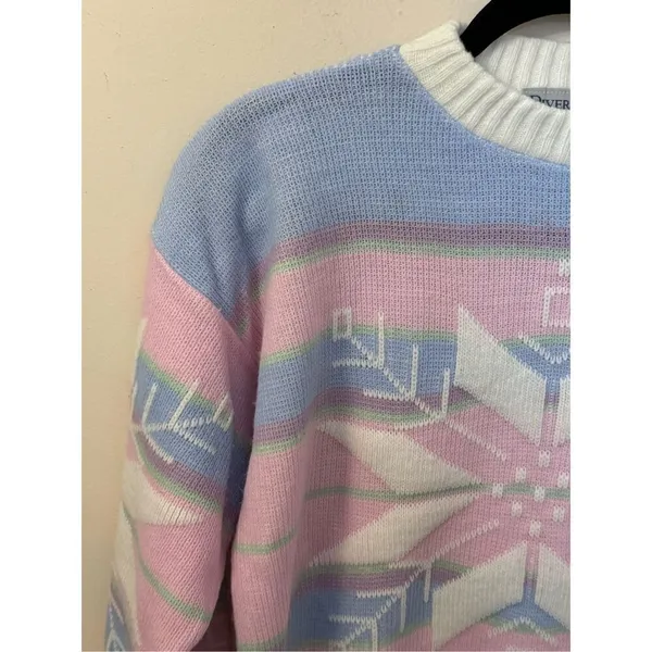 Vintage 90s Pastel Winter Snowflake Sweater Small Pink - Image 2