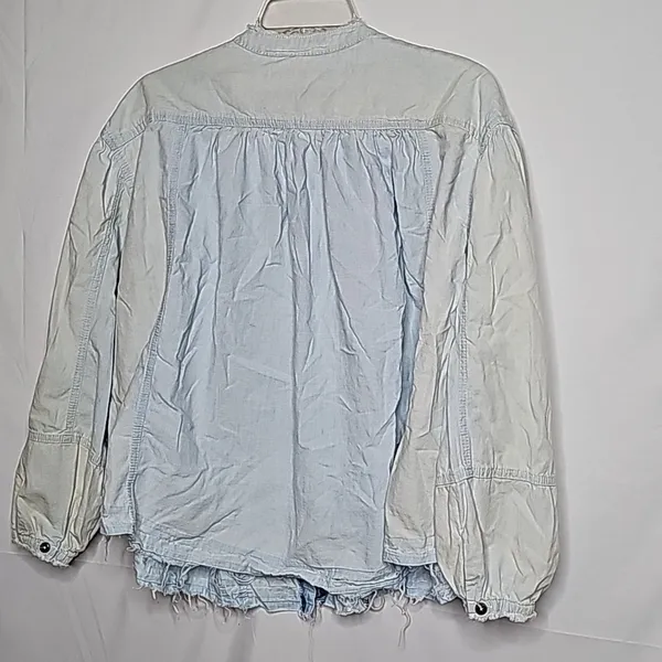 Free People We The Free Set Sail Indigo combo denim distressed raw hem shirt Sm - Image 6