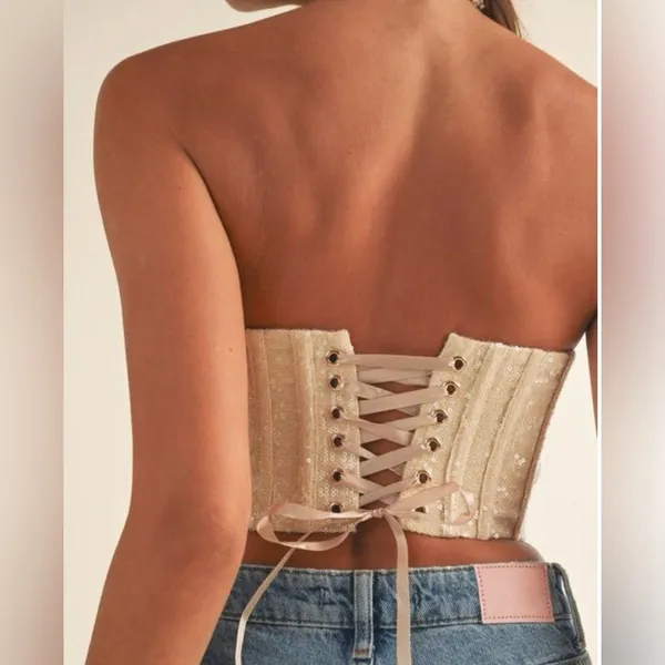 NEW Mable Sequined Bridal Bachelorette Wedding Fairy Lace Up Club Corset L - Image 2