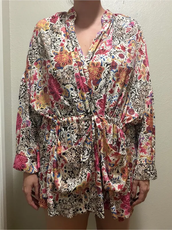 Intimately Free People Slinkin Floral Kimono Robe Wrap Cover Up Medium - Image 2
