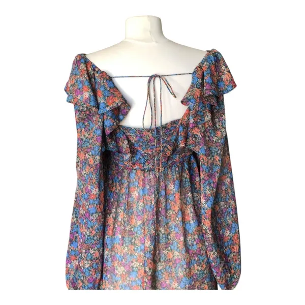 For Love & Lemons Brittany Floral Midi Dress Smocked Ruffle Medium NWT Romantic - Image 9