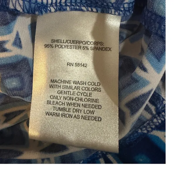 Maggy London Size 14 Blue Geometric Faux Wrap Stretch Career Dress - Image 10