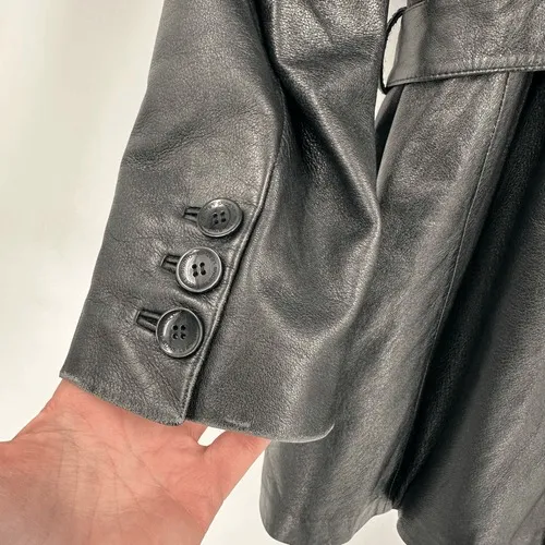 Wilsons Leather Trench Coat Womens XL Black Belted Thinsulate Zip Out Liner Y2K - Image 14