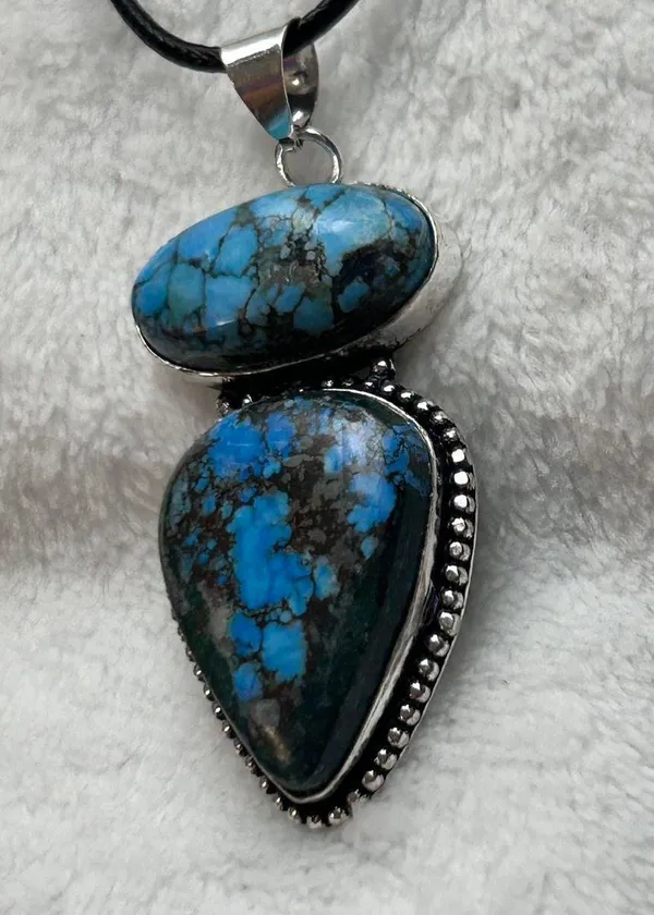 Turquoise Natural Gemstone 925 Silver Plated Gemstone Pendant Necklace - Image 3