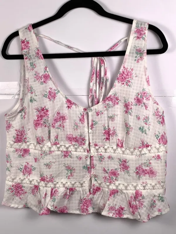 Altar’d State Tank Top XL Pink Floral Lace Peplum Fairycore Cottagecore NWOT - Image 4