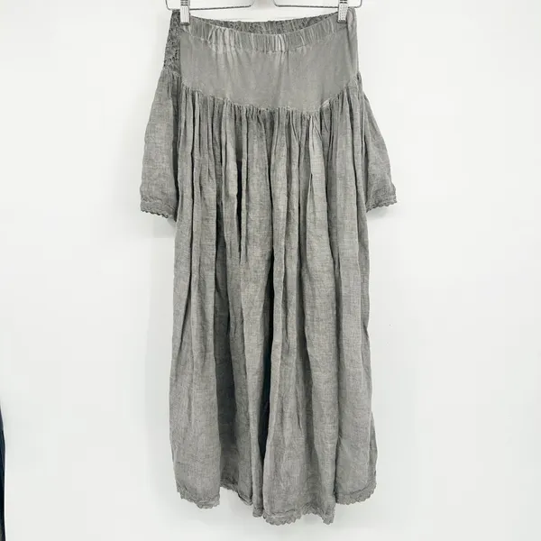 Muche et Muchette Womens 100% Linen Lace Lagenlook Tiered Boho Maxi Skirt OS - Image 9