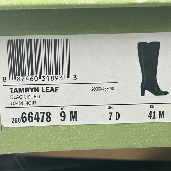 Clarks Tamryn Leaf Black Suede Knee High Block Heel Boots 9M - Image 3