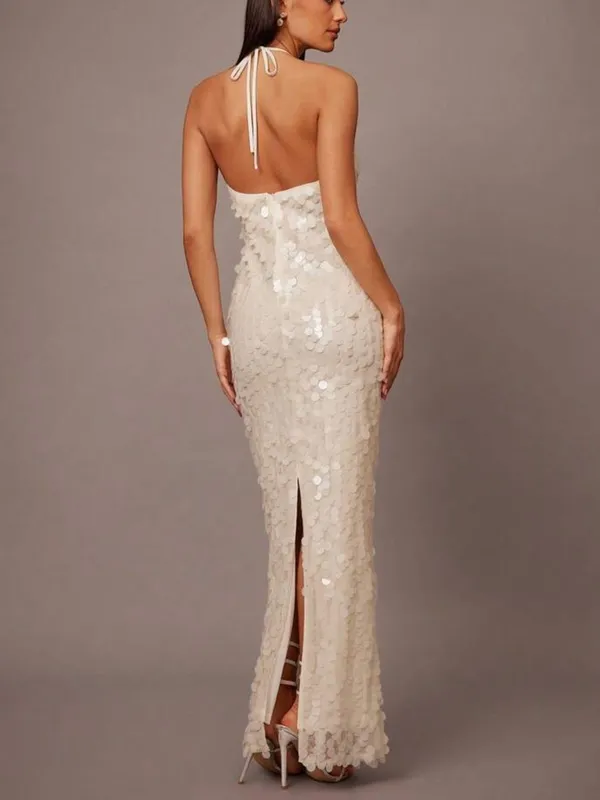 Halter Maxi Dress in Cream - Image 2