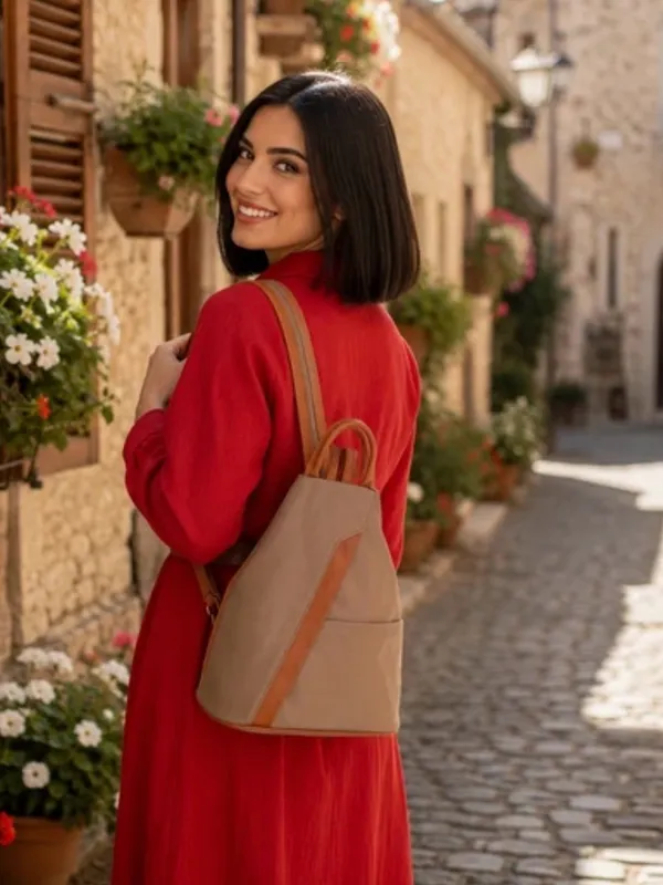Everyday Neutral Tan Backpack Tote for Women - Casual City Bag - Image 2