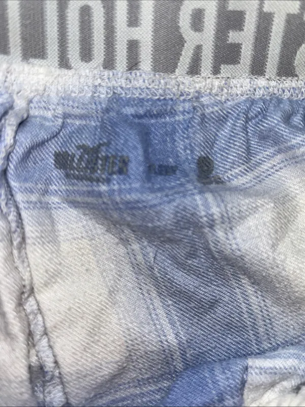 Hollister Women’s Light Blue and White Plaid Flannel Pajama Set - Image 7