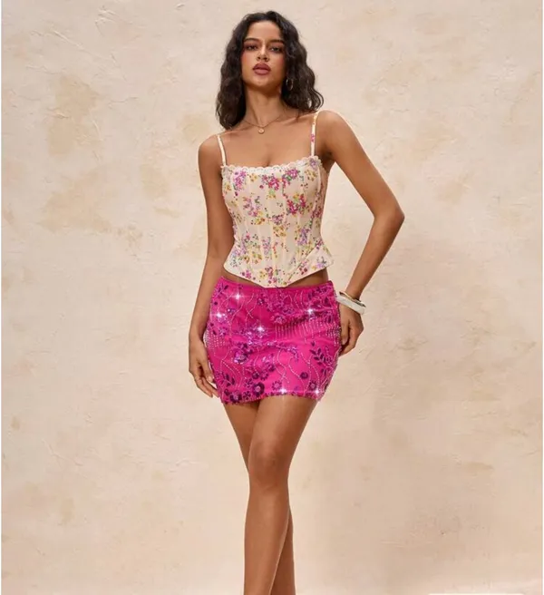 SheIn Pink beaded skirt - Image 2