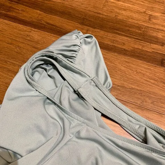 Zara Bodysuit Womens Medium Mint Green One Shoulder‎ Ruched Sleeveless Top Tank - Image 4
