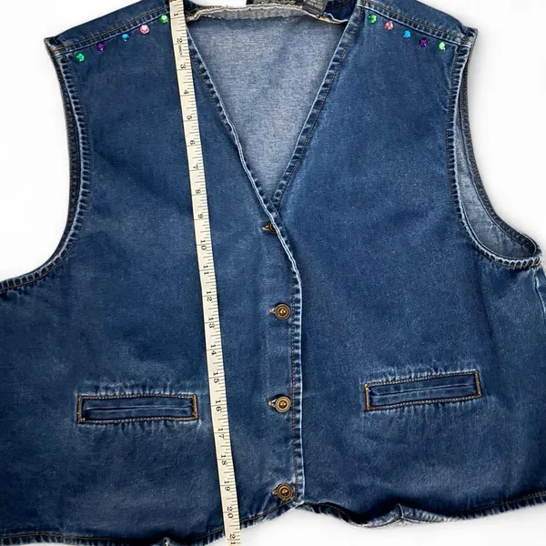 Y Not Denim Vest Blue‎ XL Vintage Rhinestone Studded 90s Boho Festival Casual - Image 7