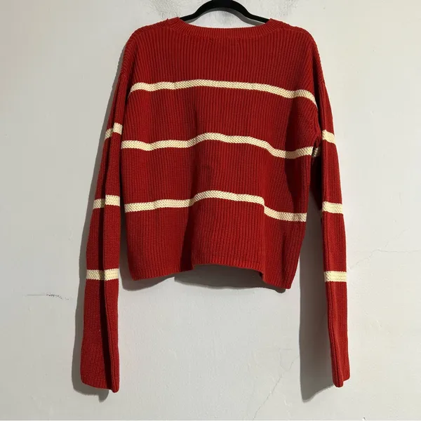 Banana Republic Factory Red White Striped Cotton Knit Crewneck Sweater Large - Image 8