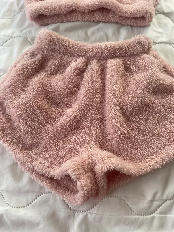 Size Small Furry Short Set Pink - Image 2