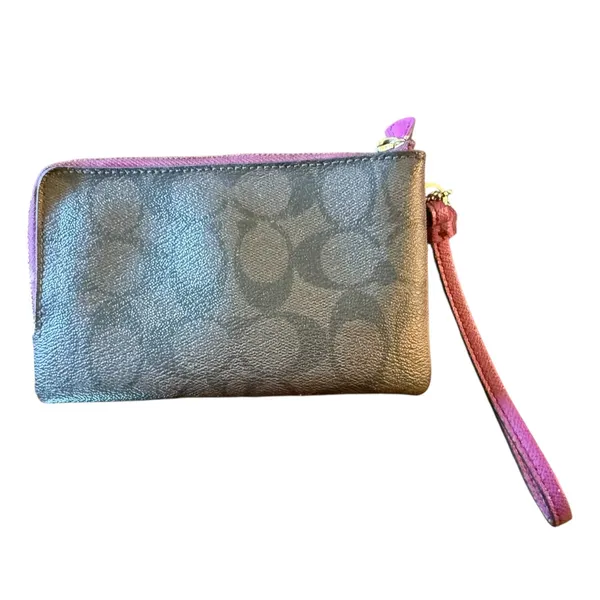 Coach Double Zip Brown & Fuchsia Wristlet Wallet - Image 2