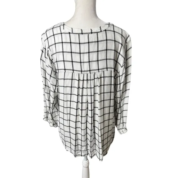 Wrangler White Black Plaid Pintuck Blouse Western Boho Size Medium - Image 3