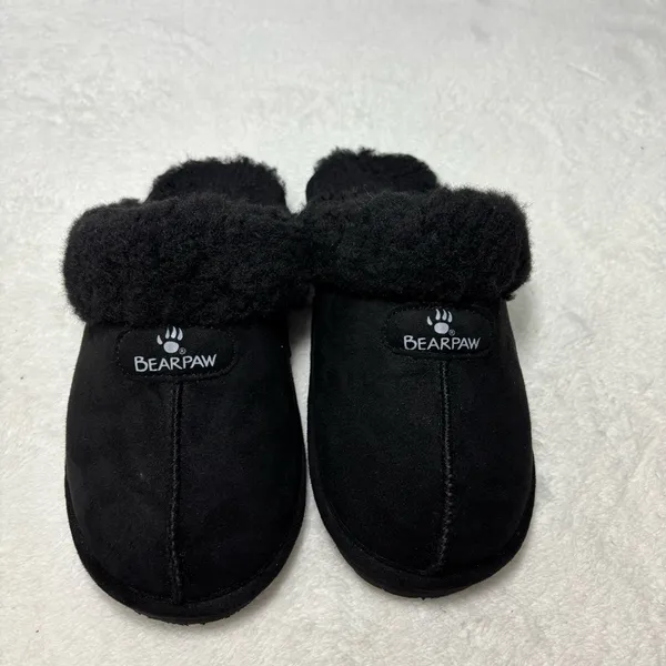 BearPaw vegan faux‎ fur Loki women black slippers Size 7 - Image 3