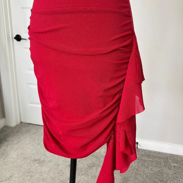 Privy Red One Shoulder Dress M Y2K Romantic Shimmer Homecoming Sorority Rush‎ - Image 9