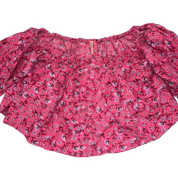 NEW With Tag Free People Pink Floral Cropped James Smock Top Small - Image 5