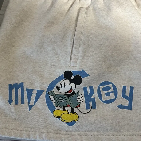DISNEY Mickey Mouse Shorts Womens Large‎ Cream Graphic Lounge Drawstring Travel - Image 9