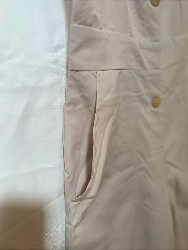 Wide Leg Jumpsuit/Overalls in Beige with pockets. - Image 4