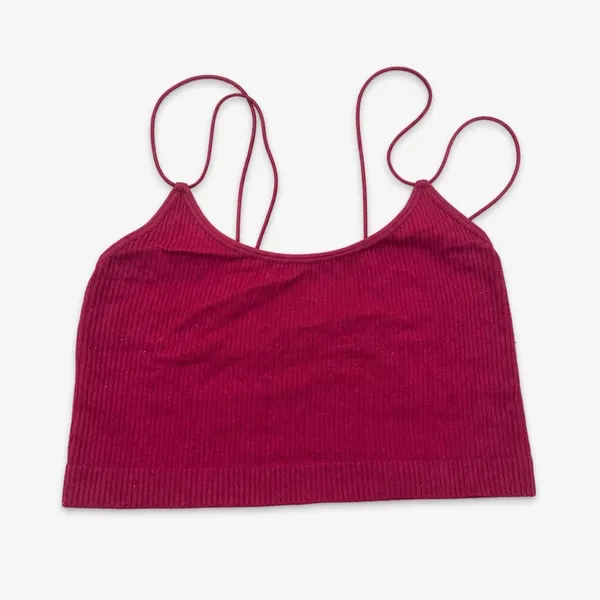 Burgundy Ribbed Double Strap Cami Crop Top Y2K Soft Girl M - Image 7