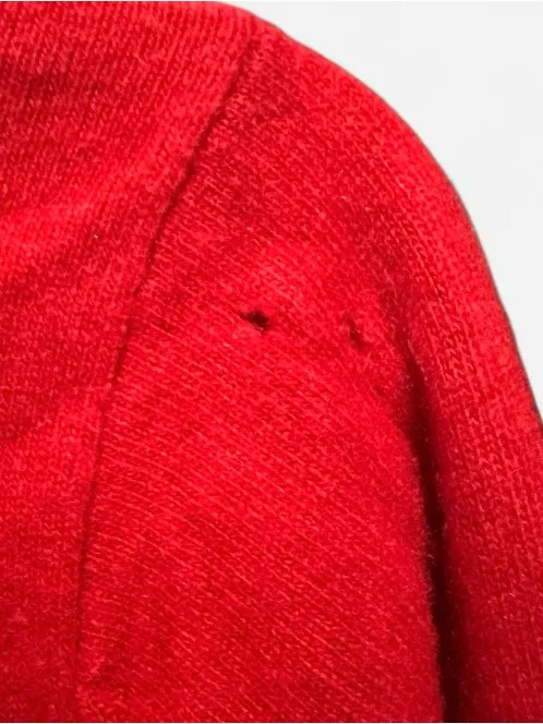Vintage 100% Cashmere Red Cardigan Black Trim Gold Buttons Small - Image 6