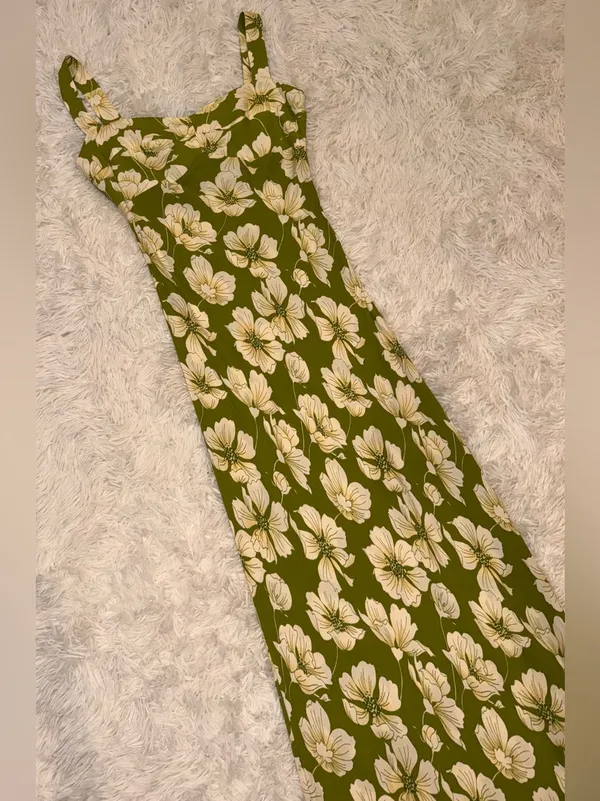 NEW REFORMATION Yale green floral lovebird sleeveless maxi dress sz 4 - Image 4