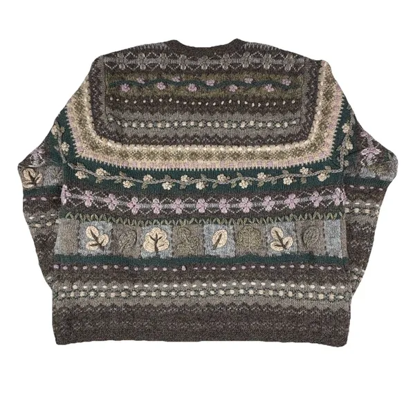 Vintage 90s Fair Isle Irish Wool Sz L Cobain Cardigan Grunge Talbots - Image 3