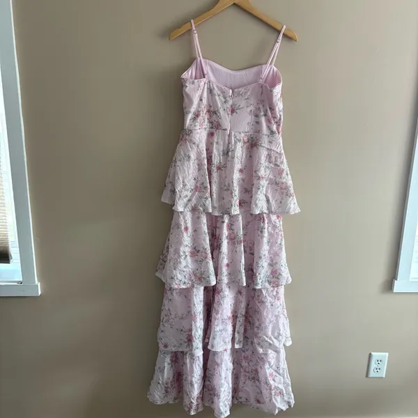 Lulus Flourishing Shine Light Pink Floral Sequin Tiered Maxi Dress Size Large - Image 6