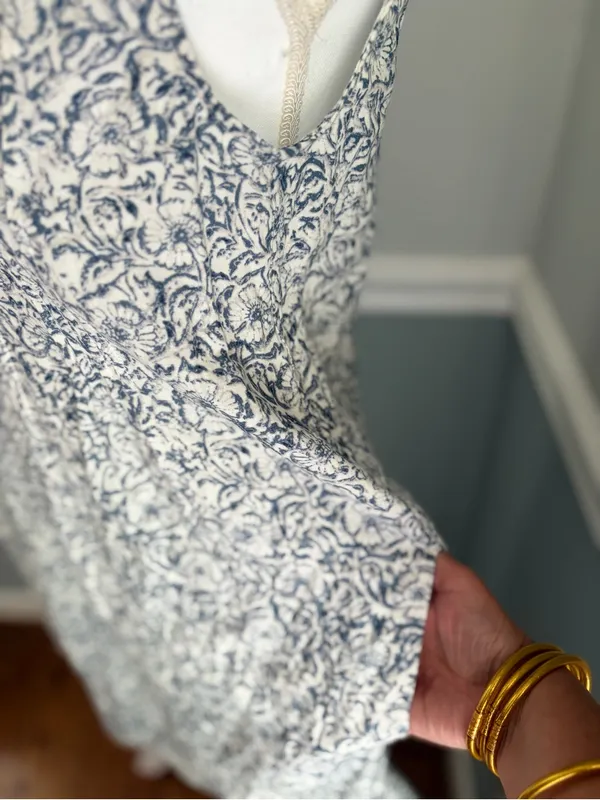 Faherty Isha Dress XS Cream Imma Floral Linen Blend Pintuck Mini Dress NWOT - Image 6