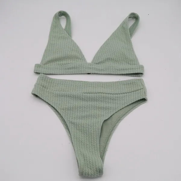 2 Piece Bikini Set Womens Small Sage Green Stretch Textured Swimsuit Beachwear - Image 2