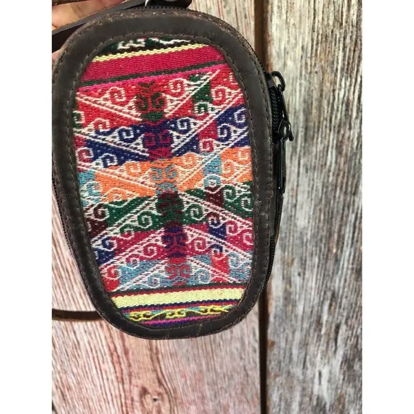 Vtg Llama Wool Crossbody Camera Case Purse‎ Hippie Blanket Leather - Image 4