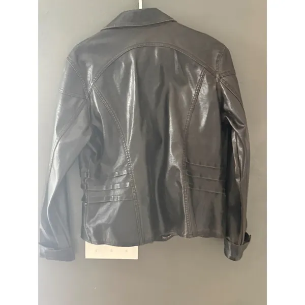 No Boundaries Vintage Y2k‎ Womens Brown Faux Leather Button Front Jacket XL Moto - Image 6