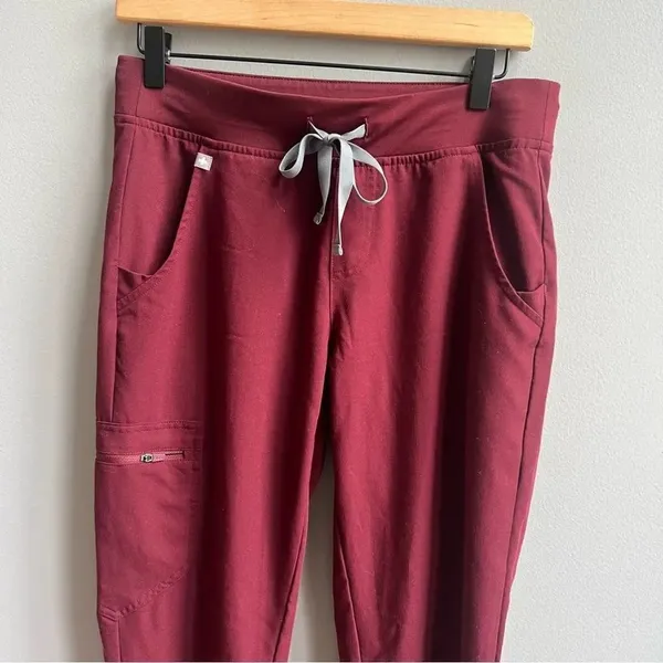 Figs Zamora Jogger Scrub Pants Burgundy Drawstring Waist Slim Fit Pant Small - Image 7