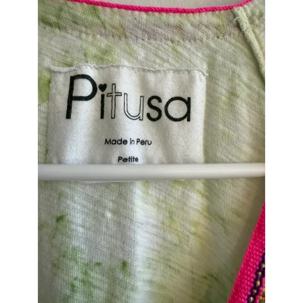 Pitusa Tie Dye Maxi Dress Lime Green Pink Trim‎ Pima Cotton Modal Petite Peru - Image 4