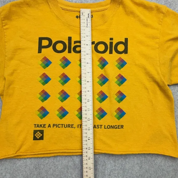 Polaroid Graphic T-Shirt Womens Small Yellow Streetwear Retro Cropped Y2K Indie - Image 6