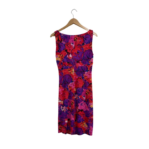 Lauren Ralph Lauren Pink Purple Floral Ruched V-Neck Sheath Dress Size 8 - Image 2