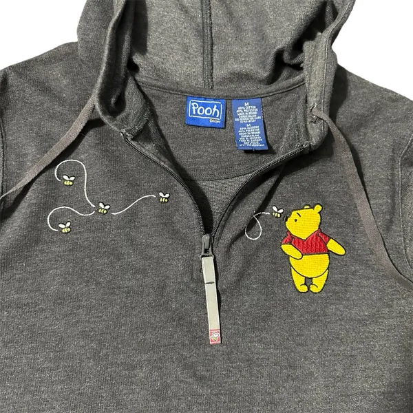 Disney Winnie The Pooh‎ Women's 1/4 Zip Hooded Pullover Size Medium Gray - Image 4