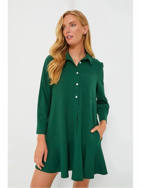 Tuckernuck Hunter Green Crepe Callahan Shirt Dress – XL - Image 5