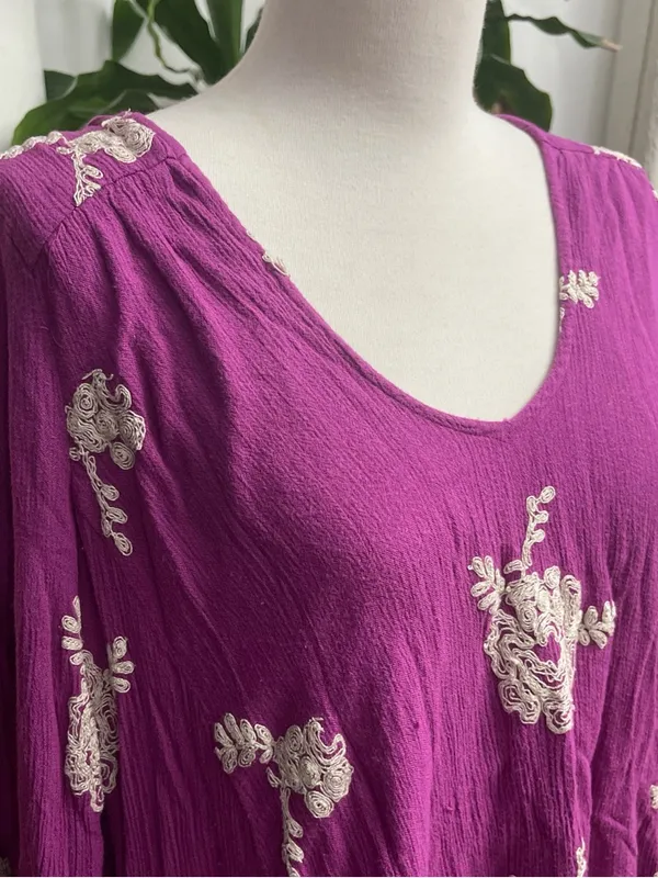 Free People Austin Plum Floral Embroidered Long Sleeve Mini Dress - Image 3