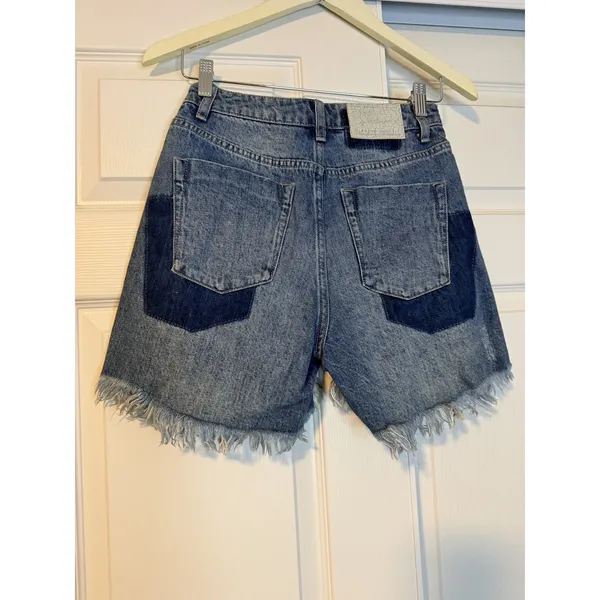 One‎ Teaspoon High Waist Legend Distressed Denim Mom Jeans Shorts Frayed Relaxed - Image 2