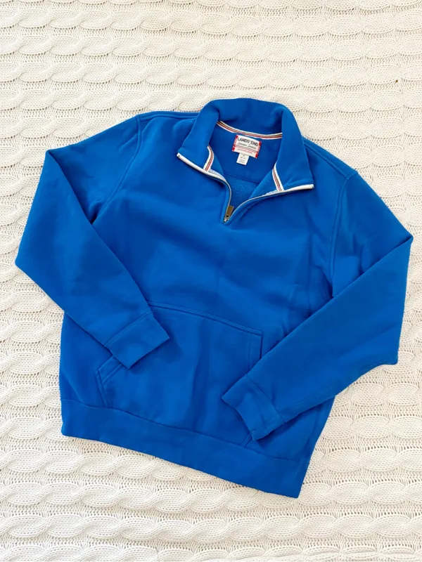 Lands' End Unisex Quarter-Zip Fleece Pullover - Blue - Image 2
